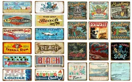 Surf Beach Tin Signs Tavana Rum Metal Plate Decor para a praia Casa de praia Clube de surf Hawaii Pintura decorativa4553996