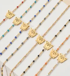 Cały 8pcsset partie mieszana łańcuch szkliwa boho stal nierdzewna bransoletka sowa dla kobiet w całej biżuterii femme3506297