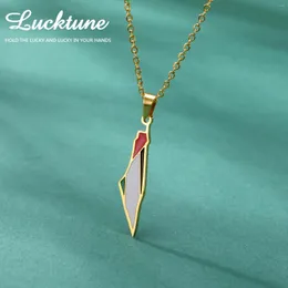 Pendant Necklaces Lucktune Palestine Flag Map Enamel Necklace For Women Men Stainless Steel Geography Chain Jewelry Gift