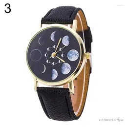 Wristwatches Unisex Moon Phase Astronomy Space Watch Faux Leather Band Quartz Wrist Ladies Dress Watches Gift Luxury