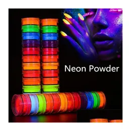 Pó de festa de neon de sombra ocular 12 cores em 1 conjunto luminoso sombra unhas glitter pigmento manicure unhas de arte entrega de gota h otvhl