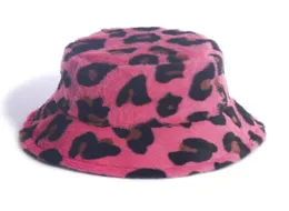 2020 New Korean Winter Vintage Leopard Plush Bucket Hat Women Warm Faux Fur Bucket Cap Japanese Sweet Pute Fisherman Hat8616970