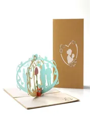 Mother039S يوم تحية بطاقات المعايدة الرومانسية 3D الأم والطفل threedimensial الورق نحت الهدية المصنوعة يدويا