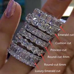 Eternity 925 Sterling Srebrne zaręczyny Pierścienie weselne dla kobiet księżniczka ślubna Diamond Obietnic Party Biżuter