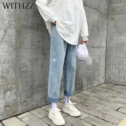 Jeans femminile conzz primavera d'autunno femminile a vita alta pantaloni in denim pantaloni a gamba retta Donne donne