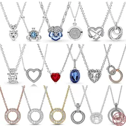 925 Silver Fit Pandoras Collana Pendant Cuore Shiny Hearts Round Hearts Neck a Cionclace Fit Original