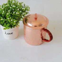 Mugs Handmade Pure Copper Cup Thick Handle Lid Tea Milk Coffee Gift