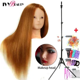 Голова манекенов Макияж Человеческая модель голова модели 85% Реала для волос кукла и держатель парика для штатива с аксессуарами для удаления Q240510