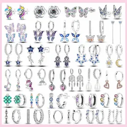 Authentic fit pandoras earrings charms charm Butterfly Zircon Earrings Rose Flower Stud Heart Print Animal