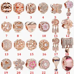 925 Sterling Silver Fit Pandoras Charms Armband Beads Charm Rose Gold Balloon Hollow Galaxy String Safety Chain Pendant Heart