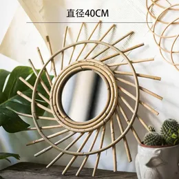 Dekorative Figuren Nordischer Stil Rattan Mirror Haushalt Make -up Gästehaus Veranda Dekoration Wohnzimmer Hängende Wanddekoration