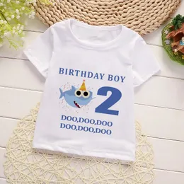 Девушка на день рождения акула мультипликационная футболка для девочек футболка номер 09 Графическая детская одежда для мальчиков Печать Письмо Лето короткие рукава 240511