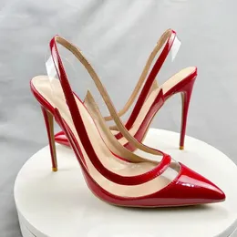 PVC Şeffaf Sandalet Kadınlar 2023 YENİ PANLI TOE SLINGBACKS Stilettos Ayakkabı Kadınlar Arka Kayış Yüksek Topuk Gladyatör Ayakkabı