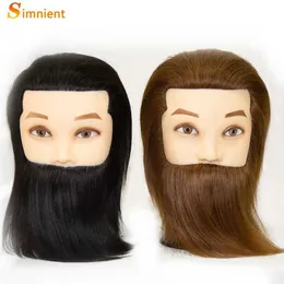 Mannequin Heads 100% Artificial Hair Man Mannequin Head With and Beard Practice Mannequin Barber Beauty Training Hairstyle Doll Q240510