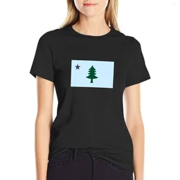Kvinnors polos Old Maine State Flag Shirt 1901 Tree Star T-shirt Sommartoppar Söta kläder beskurna T-skjortor för kvinnor