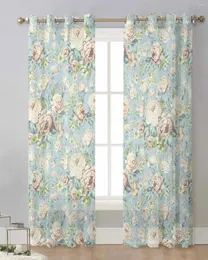 Curtain Flower Illustration Camellia Retro Sheer Cende per il soggiorno Finestra trasparente Tulle Cortinas Drapes Decor Home Decor