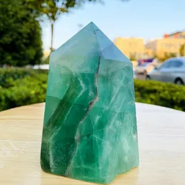 Decorative Figurines Natural Green Fluorite Crystal Obelisk Tower Quartz Wand Point Specimen Healing 500-1000g
