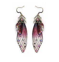 Mode handgefertigt Femme Flügel Tropfen Ohrringe Goldfarbe Fairy Tale Cicada Wings Ohrringe Strass lila Ohrringe Vintage Jewelry G7773874