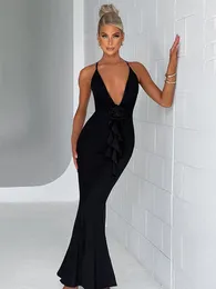 Casual Dresses Avrilyaan Black Backless Flower Sexy Dress For Women 2024 Robes Elegant Evening Party Maxi Long Summer Vestidos