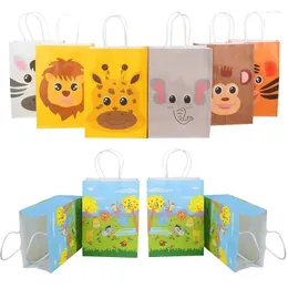 Embrulho de presente 10pcs Kraft Paper Bags Jungle Animal tem tema dos doces de doces embalagens para crianças de menino safari material