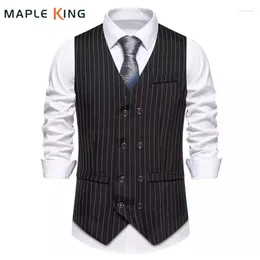 Men's Vests Double Breasted Striped Vest 2024 Business Wedding Suits Chaleco Informal Vintage Waist Coat For Men Sleeveless