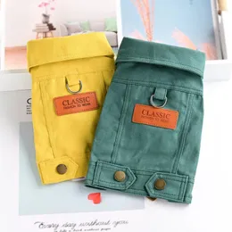 Abbigliamento per cani vestiti per animali domestici Spring Autumn Coat Autunno Anello di rimorchio sottile (senza corda) stoffa di colore solido Denim classico senza maniche