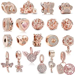 925 Sterling Silver Fit Pandoras Charms perle bracciale per perle di bracciale Stampa scintillante in oro rosa