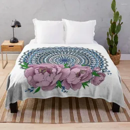 Coperte blu peonia mandala lancia coperta idee regalo di San Valentino per letto