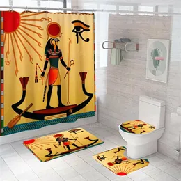 Shower Curtains Ancient Egyptian The God Of Hell Anubis Curtain Bathroom Carpet Set Bath Rug Non-slip Toilet Lid Cover