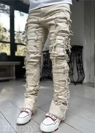 Calça jeans de grife de designer empilhados calças casuais jeans hole baggy designer jeans mais alto para homens provedia robin ruína motocicleta folga ksubi jeans 5rui