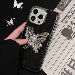 Piękny iPhone Phone Case 15 14 13 Pro Max Butterfly Kickstand Luksusowa skóra Wysokiej jakości projektant torebka 18 17 16 15pro 13pro 13pro 12pro 12 11 z prezentem BD