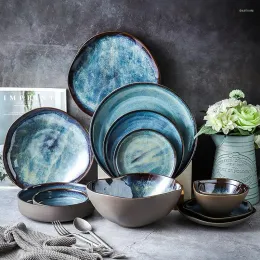 Dinnerware Sets LingAo Creative Kiln Star Household Ceramic Tableware Set Noodle Bowl Special-shaped Soup Plate Round Shallow Snack