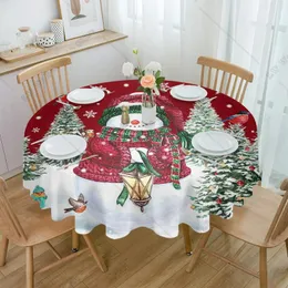 Table Cloth Christmas Tree Snowman Robin Berry Round Tablecloth Waterproof Wedding Party Cover Dining