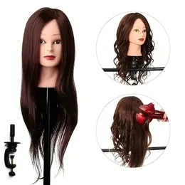 Mannequin Heads Human Model Head 20 inches Brown 95% Real Hair Training Barber Doll Hairstyle Q240510