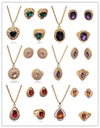 Kobiety moda 18K pozłacany kryształowy naszyjnik pierścionka biżuterii 285e4898095