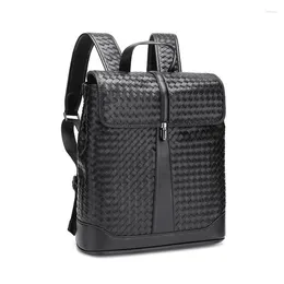 Rucksack Herrengeflecht Business gewebtes großer Kapazität Laptop männlicher Split Leder School Tasche Modesack Rucksack