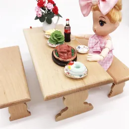 Estatuetas decorativas simulação de madeira mesa de jantar cadeira de brinquedo sala de estar de boneca acessórios de boneca 1/12 mini móveis de casa de boneca
