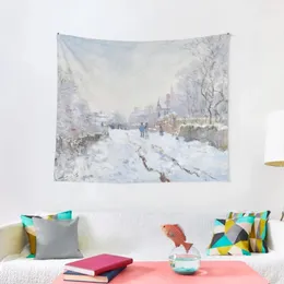 Wandteppiche Claude Monet Snow bei Argenteuil Malerei Tapisserie -Raum dekorieren ästhetische Tapeten Wohnkultur