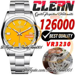 126000 VR3230 Automatic Unisex Watch Mens Womens Watches Clean CF 36mm Yellow Dial Stick Markers SS 904L Steel Bracelet Super Edition Trustytime001 Wristwatches