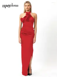 Sıradan elbiseler upavonu 2024 Seksi Kadınlar 3D Çiçek Dekoratif Bandaj Elbise Asma Boyun Söğretsiz Bodycon Açık Uzun Parti Vestidos