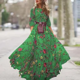 Casual Dresses Floral Long Dress Elegant Maxi With A-line Silhouette High Waist Half Sleeves For Spring Fall Evenings Women
