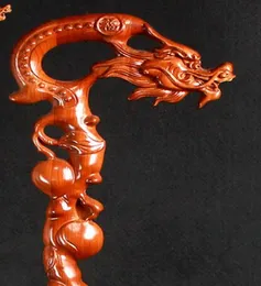dragon head Taishan mahogany crutch walking faucet CANE solid wood carving Old man039s stick for birthday Antiskid walk AIDS3303747