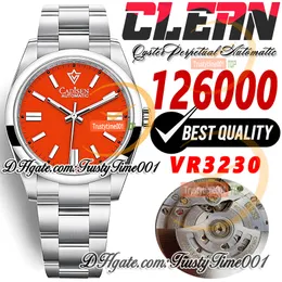 126000 VR3230 Automatic Unisex Watch Mens Womens Watches Clean CF 36mm Red Dial Stick Markers SS 904L Steel Bracelet Super Edition Trustytime001 Wristwatches