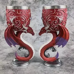 Mugs 3D Sculpture Goblet 200 ml Medieval Retro Par Harts med rostfritt stål röda vinkoppar Mytologi och legendheminredning