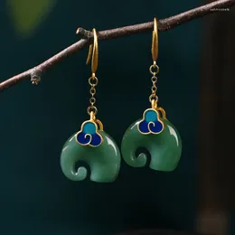Dangle Earrings Ancient Style Burning Blue Xiangyun Long Silver Needle Elephant Hetian Jade Vintage Designer Earring For Women