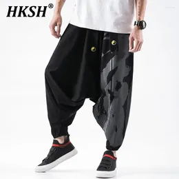 سروال الرجال HKSH Spring Autumn Summer الصيفية القطن النصي غير الرسمي طباعة فضفاضة المنشعب مرنة الخصر خمر HK1411