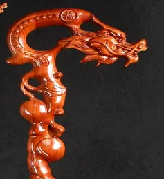 Dragon Head Taishan Mahogany Crutch Torneira de bengala de madeira sólida escultura de madeira Old Man039s Stick para Antiskid Walk AIDS4626253