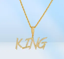 HipHop Custom Name Soild Pinsel Schriftbuchbuchstaben Anhänger Halskette mit 24 -Zoll -Seilkette Gold Silber Bling Zirkonia Männer Schmuck28792933002