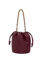 Eimer -Tasche Deep Burgund rotes Drawzug Schwarz gelbe Dame Luxus -Taschen Flamenco Geldbeutel Designer -Taschen -Knopf auf Lady Echtes Leder