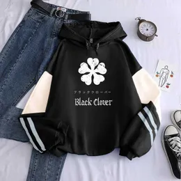 Мужские толстовка толстовок Harajuku Аниме манга манга черная толстовка Clover Unisex Long Slve Hip Hop Strtwear плюс размер зимних лоскут мужски T240510